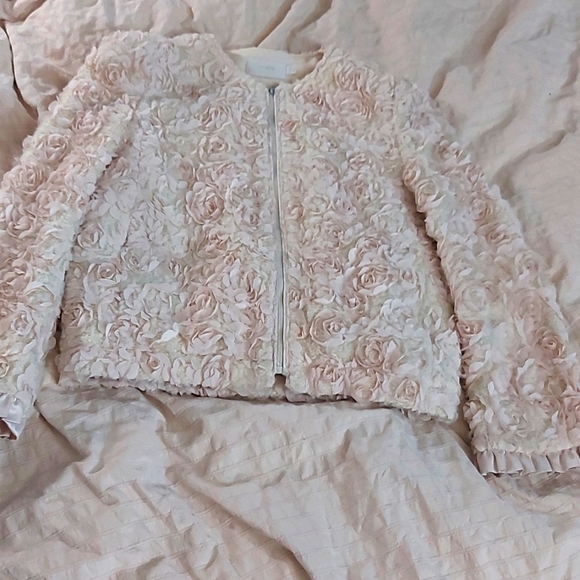 Ochirly Pastel Pink Floral Jacket/Cropped/Vintage/Designer/Sz S/Lined - Picture 1 of 7